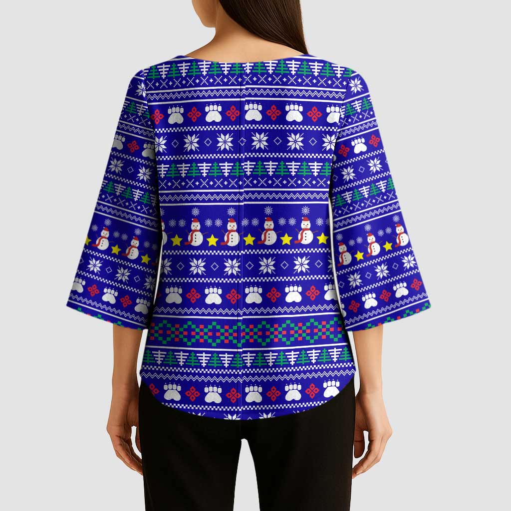 Bon Nadal Andorra Christmas Kimono Sleeve Blouse Holiday Bear, Snowflakes, Paw Prints & Winter - Wonder Print Shop