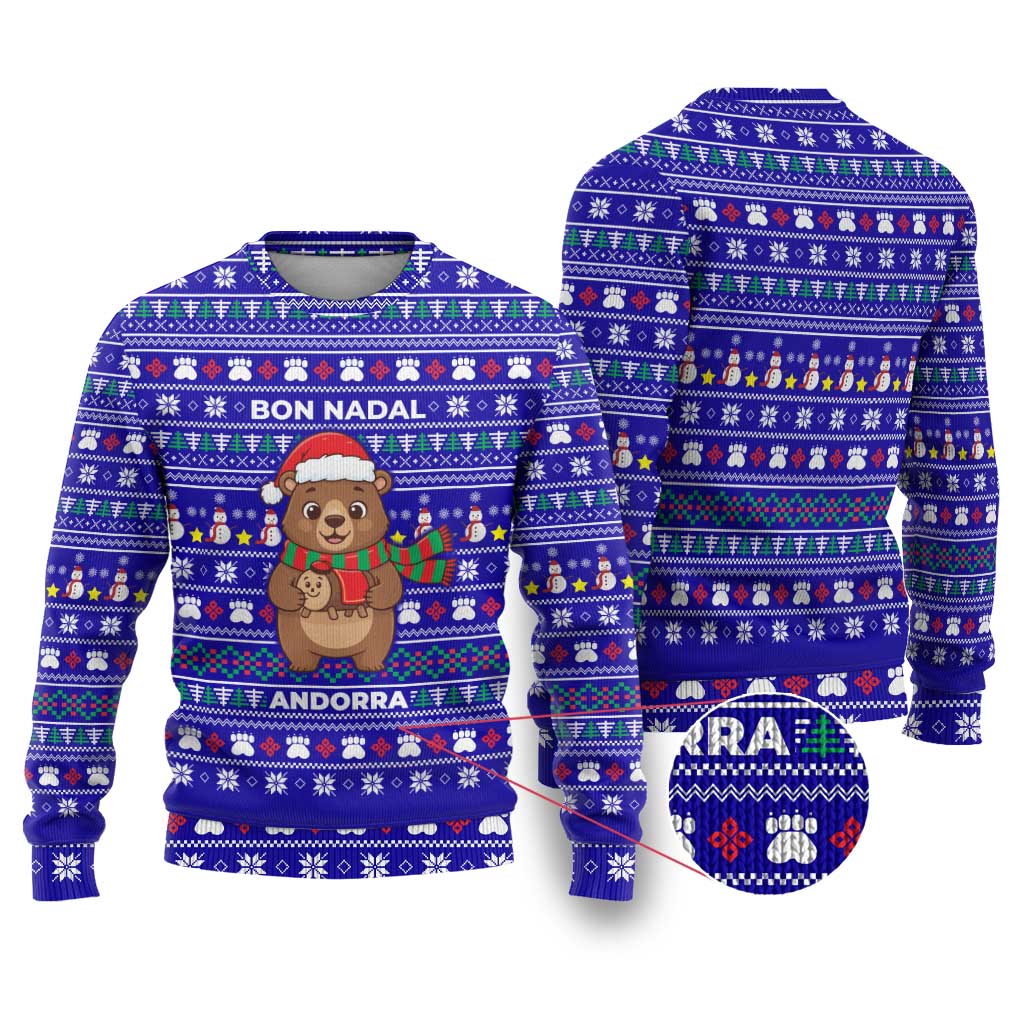 Bon Nadal Andorra Christmas Ugly Christmas Sweater Holiday Bear, Snowflakes, Paw Prints & Winter - Wonder Print Shop