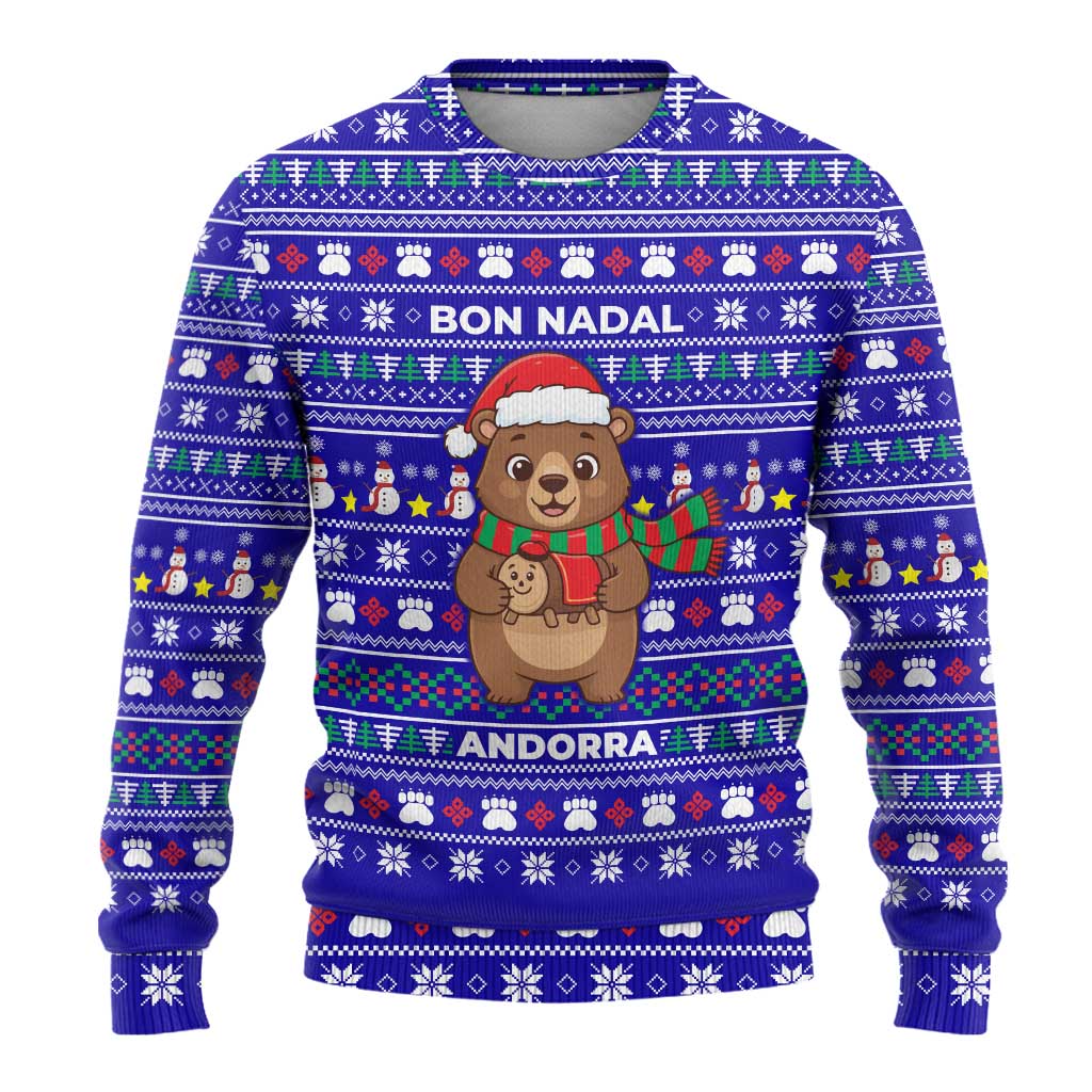 Bon Nadal Andorra Christmas Ugly Christmas Sweater Holiday Bear, Snowflakes, Paw Prints & Winter - Wonder Print Shop