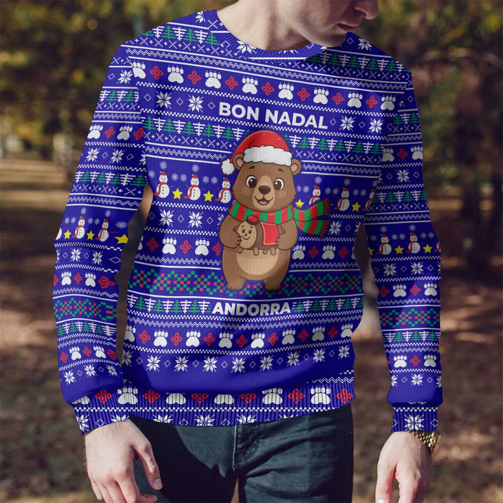 Bon Nadal Andorra Christmas Ugly Christmas Sweater Holiday Bear, Snowflakes, Paw Prints & Winter - Wonder Print Shop