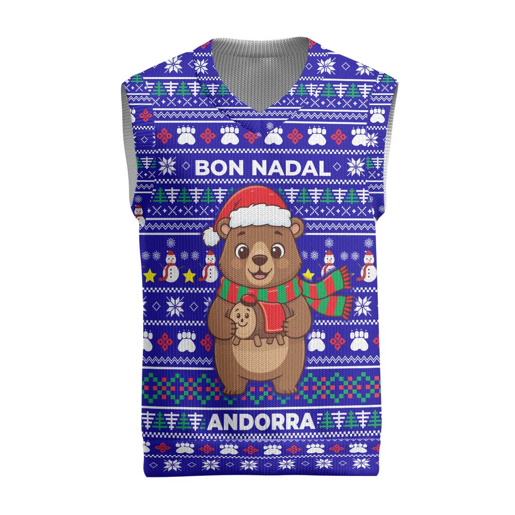 Bon Nadal Andorra Christmas Knitted V-Neck Vest Holiday Bear, Snowflakes, Paw Prints & Winter - Wonder Print Shop