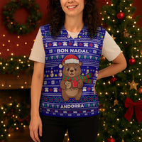 Bon Nadal Andorra Christmas Knitted V-Neck Vest Holiday Bear, Snowflakes, Paw Prints & Winter - Wonder Print Shop