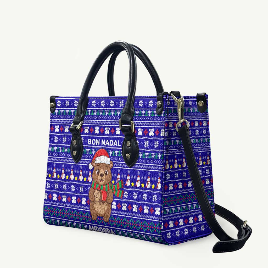 Bon Nadal Andorra Christmas Leather Bag Holiday Bear, Snowflakes, Paw Prints & Winter - Wonder Print Shop