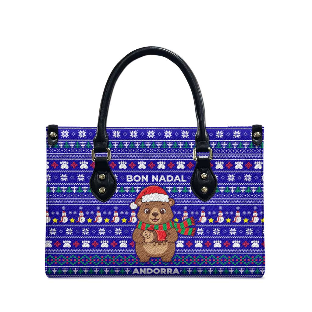 Bon Nadal Andorra Christmas Leather Bag Holiday Bear, Snowflakes, Paw Prints & Winter - Wonder Print Shop