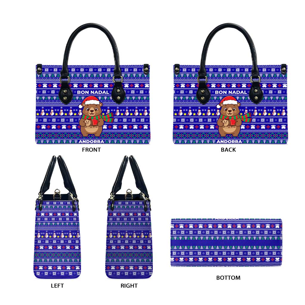 Bon Nadal Andorra Christmas Leather Bag Holiday Bear, Snowflakes, Paw Prints & Winter - Wonder Print Shop
