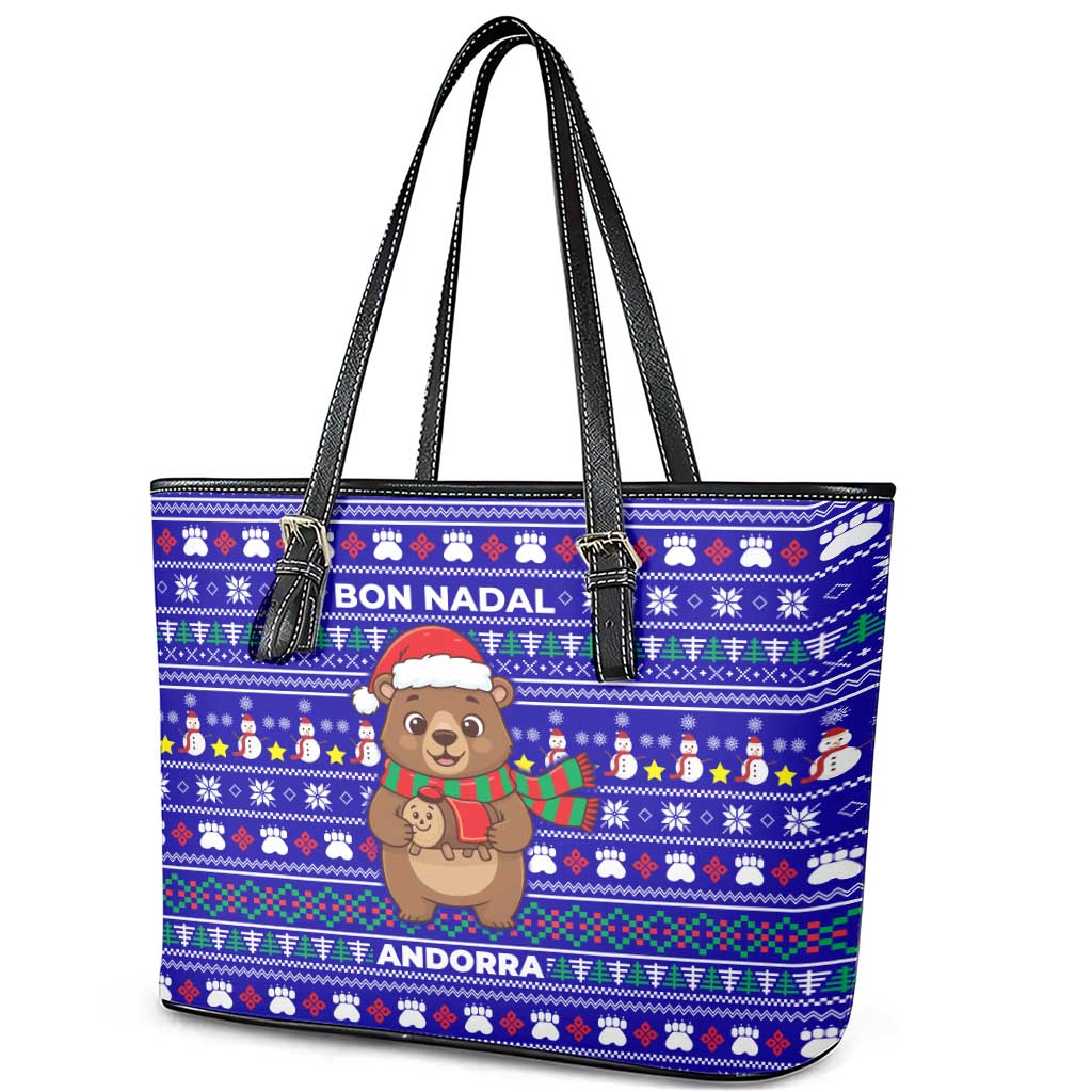 Bon Nadal Andorra Christmas Leather Tote Bag Holiday Bear, Snowflakes, Paw Prints & Winter - Wonder Print Shop