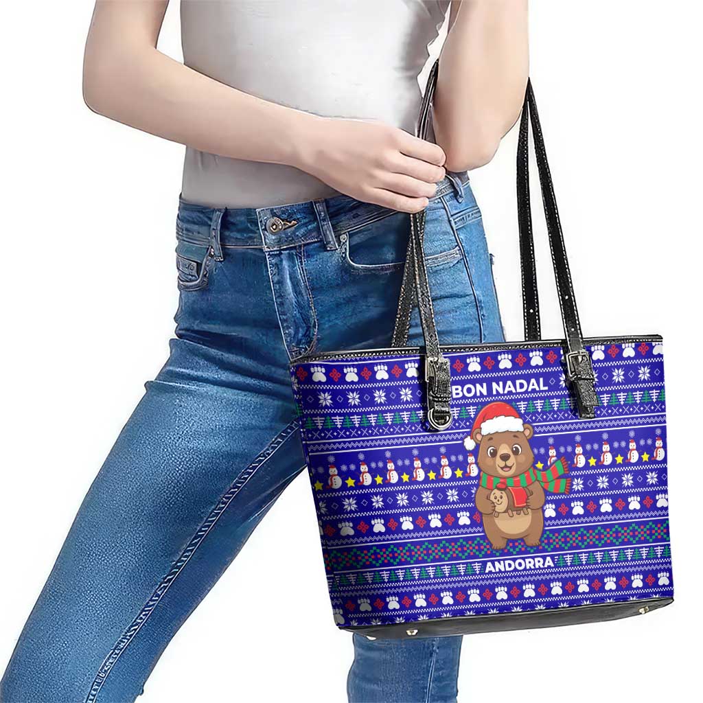 Bon Nadal Andorra Christmas Leather Tote Bag Holiday Bear, Snowflakes, Paw Prints & Winter - Wonder Print Shop