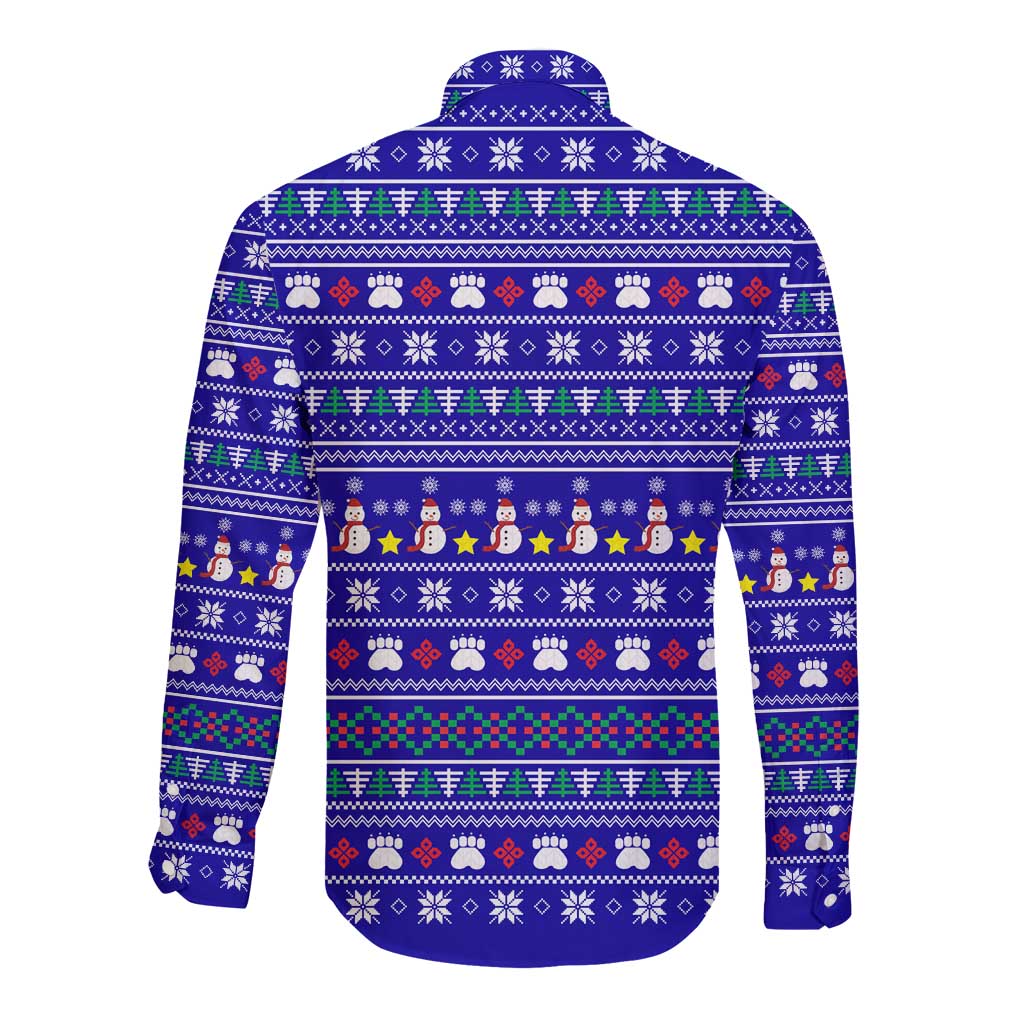 Bon Nadal Andorra Christmas Long Sleeve Button Shirt Holiday Bear, Snowflakes, Paw Prints & Winter - Wonder Print Shop
