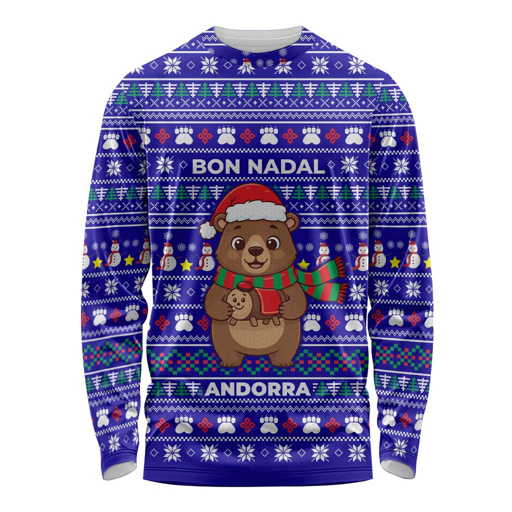 Bon Nadal Andorra Christmas Long Sleeve Shirt Holiday Bear, Snowflakes, Paw Prints & Winter - Wonder Print Shop