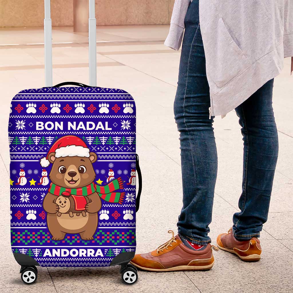 Bon Nadal Andorra Christmas Luggage Cover Holiday Bear, Snowflakes, Paw Prints & Winter - Wonder Print Shop