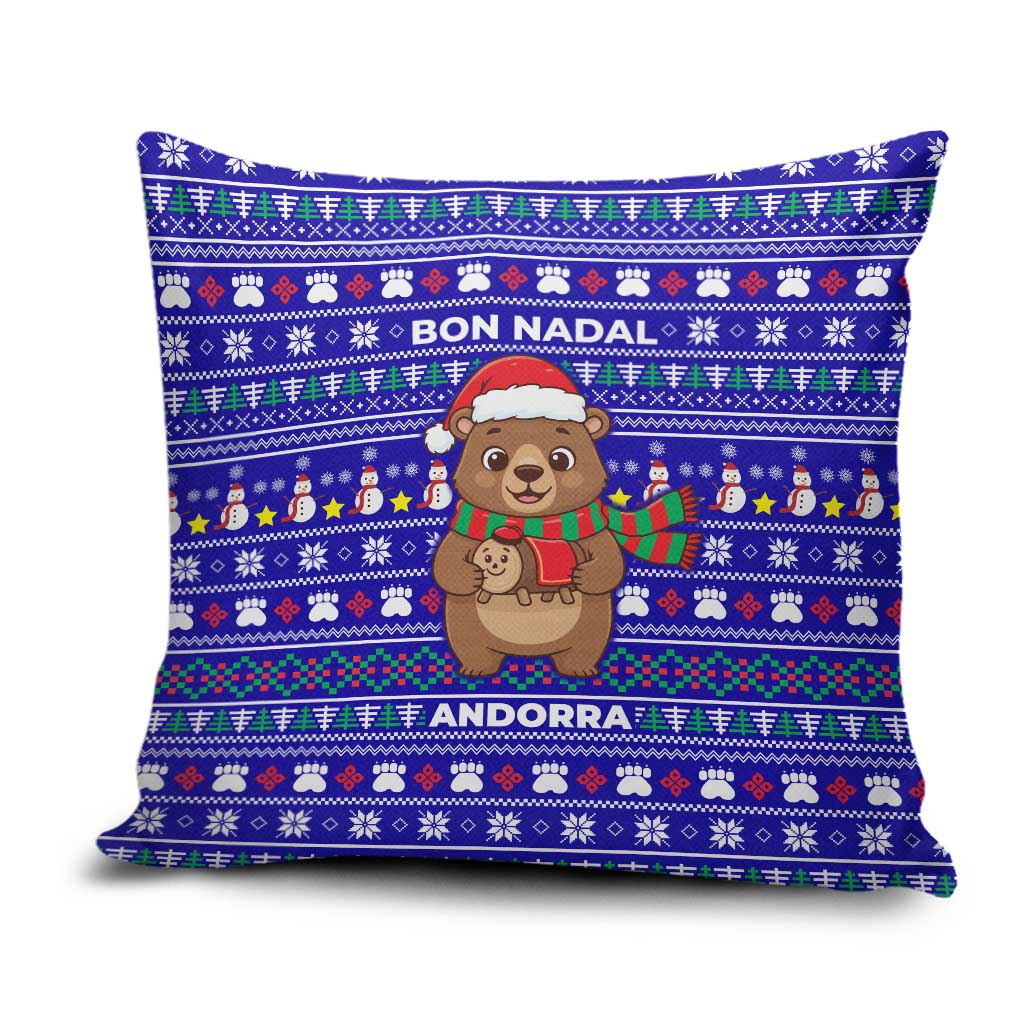 Bon Nadal Andorra Christmas Pillow Cover Holiday Bear, Snowflakes, Paw Prints & Winter - Wonder Print Shop
