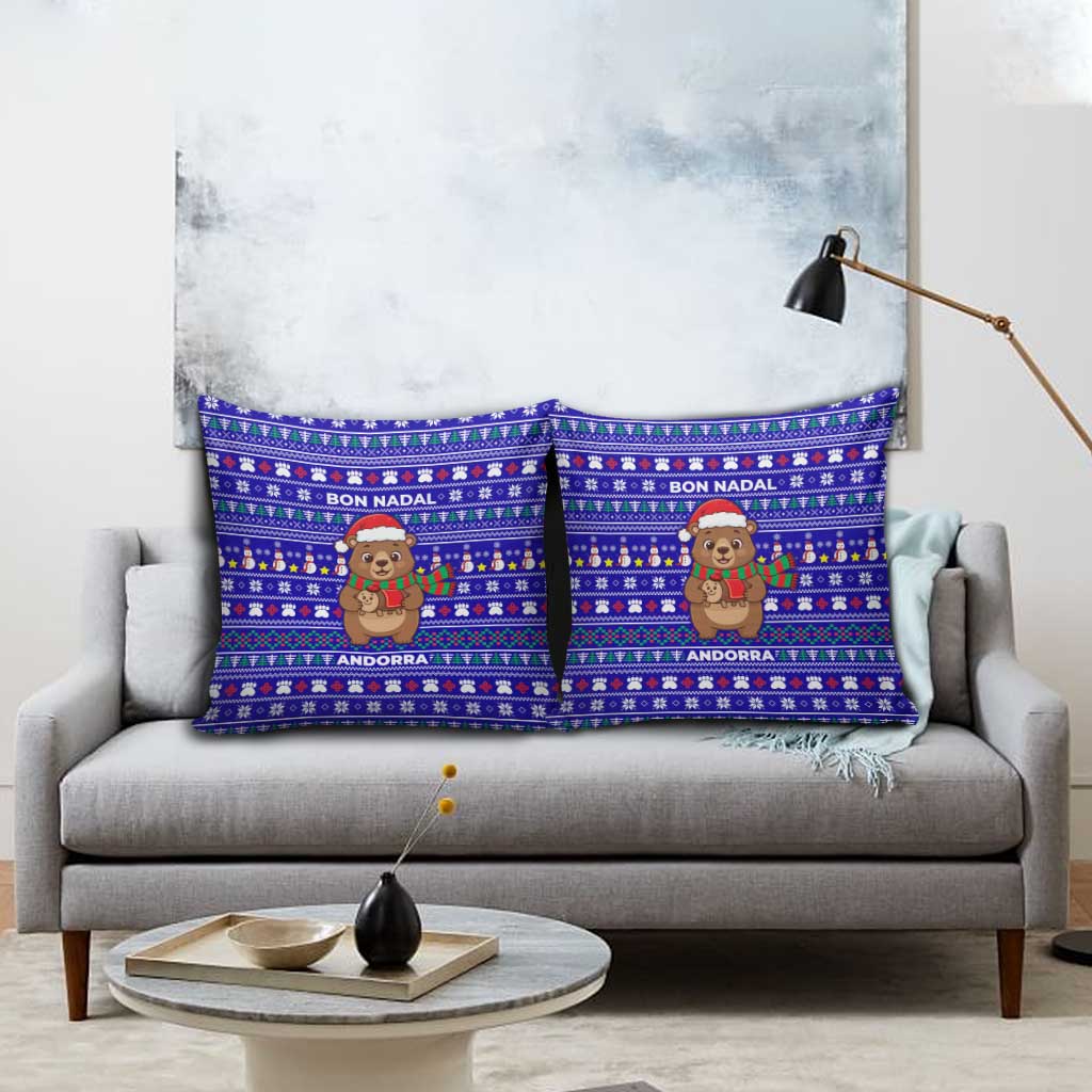 Bon Nadal Andorra Christmas Pillow Cover Holiday Bear, Snowflakes, Paw Prints & Winter - Wonder Print Shop