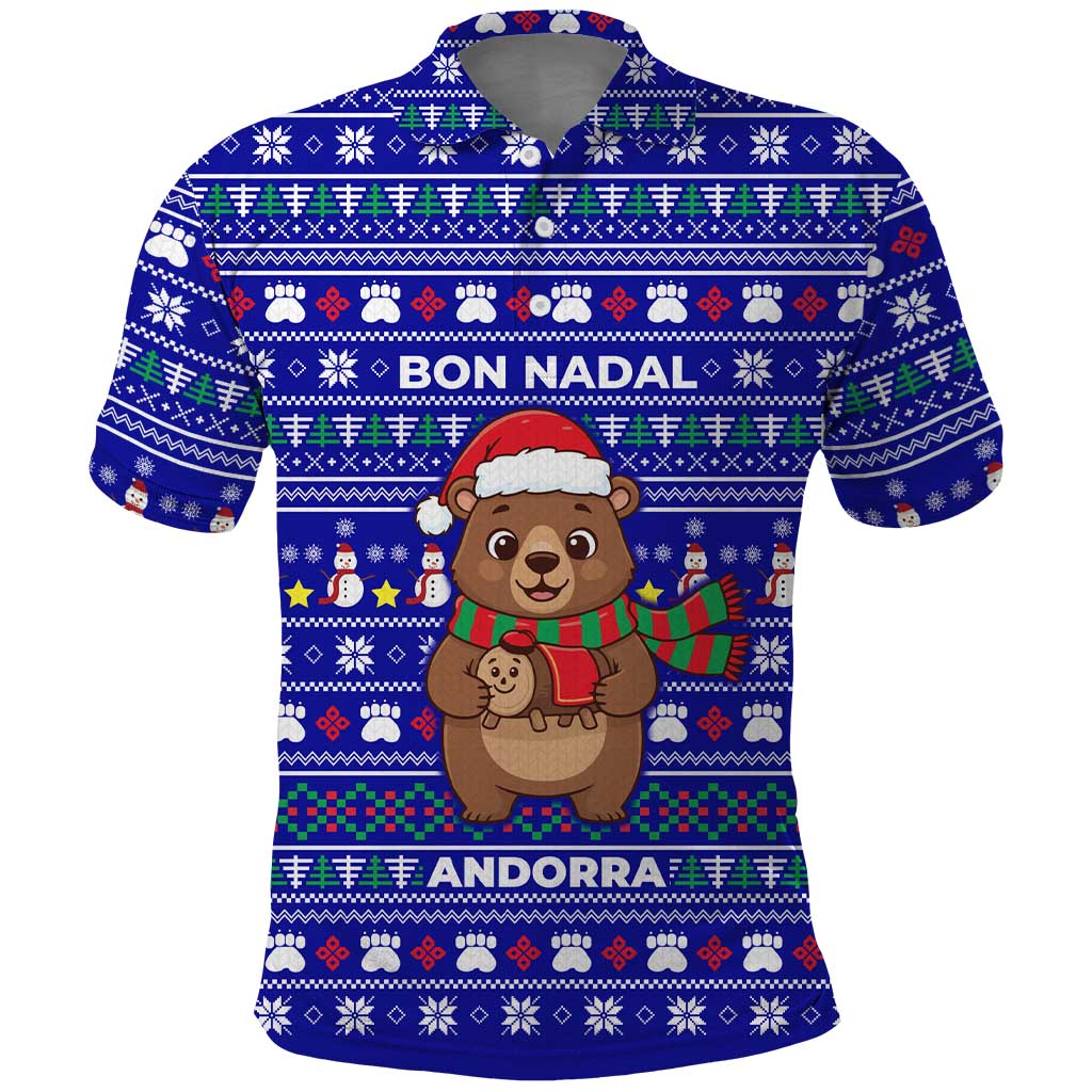 Bon Nadal Andorra Christmas Polo Shirt Holiday Bear, Snowflakes, Paw Prints & Winter - Wonder Print Shop