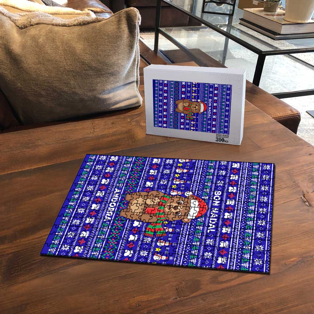 Bon Nadal Andorra Christmas Puzzle Holiday Bear, Snowflakes, Paw Prints & Winter - Wonder Print Shop