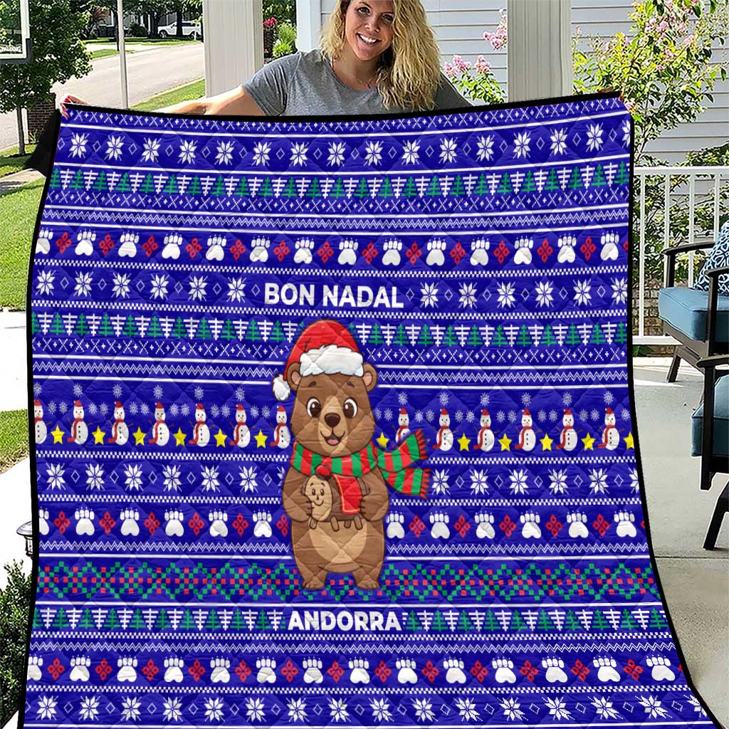 Bon Nadal Andorra Christmas Quilt Holiday Bear, Snowflakes, Paw Prints & Winter - Wonder Print Shop