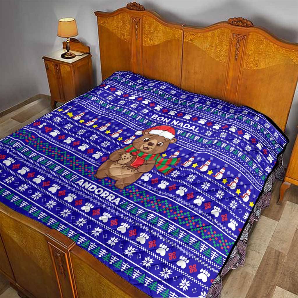 Bon Nadal Andorra Christmas Quilt Holiday Bear, Snowflakes, Paw Prints & Winter - Wonder Print Shop