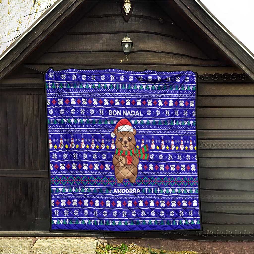 Bon Nadal Andorra Christmas Quilt Holiday Bear, Snowflakes, Paw Prints & Winter - Wonder Print Shop