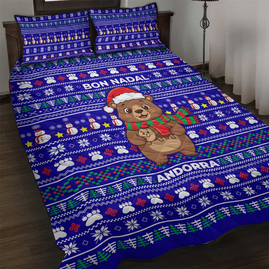 Bon Nadal Andorra Christmas Quilt Bed Set Holiday Bear, Snowflakes, Paw Prints & Winter - Wonder Print Shop