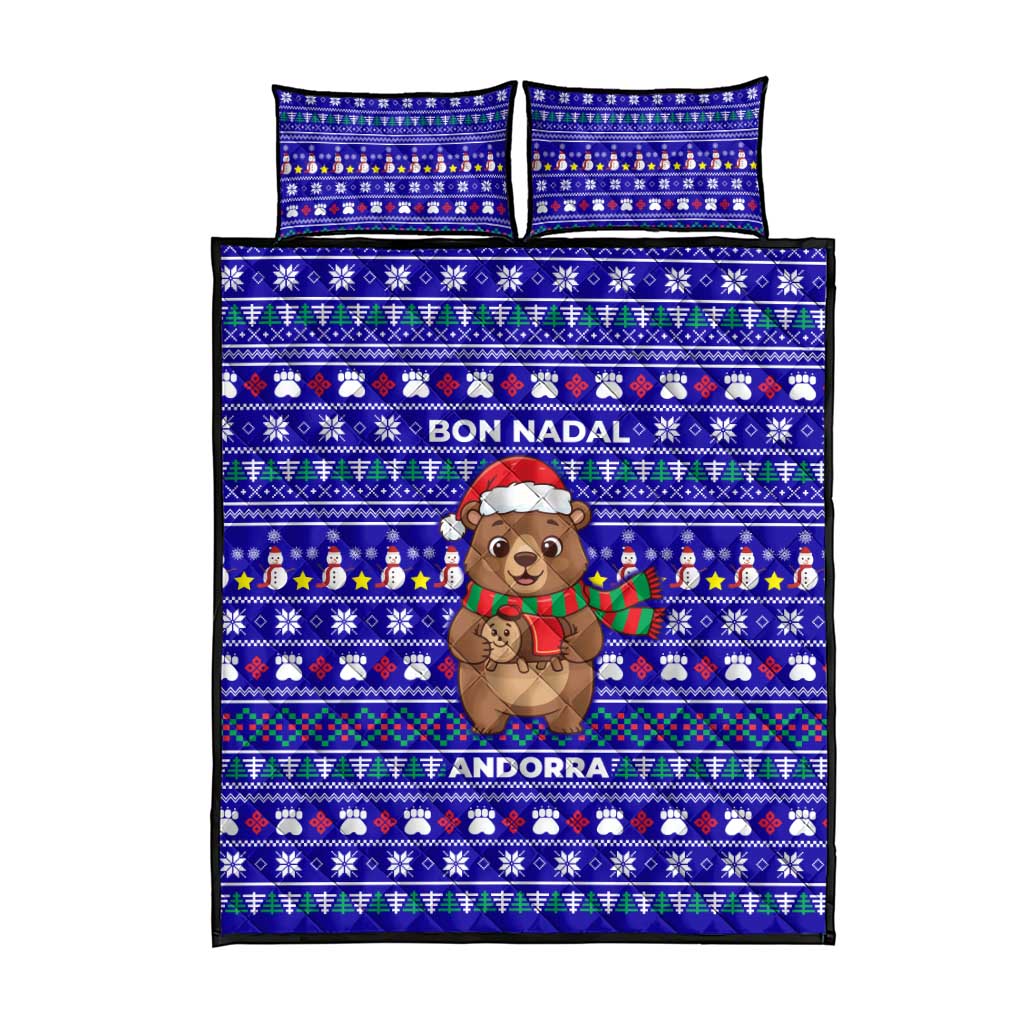 Bon Nadal Andorra Christmas Quilt Bed Set Holiday Bear, Snowflakes, Paw Prints & Winter - Wonder Print Shop