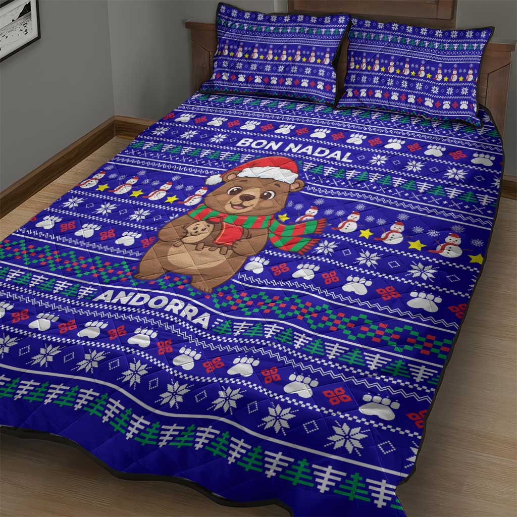 Bon Nadal Andorra Christmas Quilt Bed Set Holiday Bear, Snowflakes, Paw Prints & Winter - Wonder Print Shop