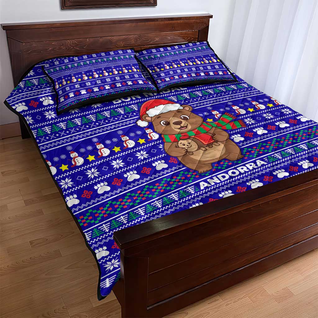 Bon Nadal Andorra Christmas Quilt Bed Set Holiday Bear, Snowflakes, Paw Prints & Winter - Wonder Print Shop