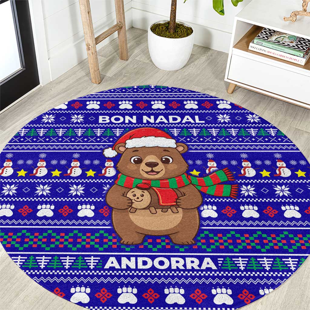 Bon Nadal Andorra Christmas Round Carpet Holiday Bear, Snowflakes, Paw Prints & Winter - Wonder Print Shop