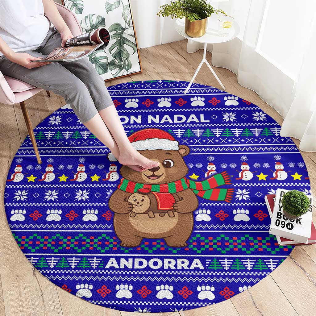 Bon Nadal Andorra Christmas Round Carpet Holiday Bear, Snowflakes, Paw Prints & Winter - Wonder Print Shop