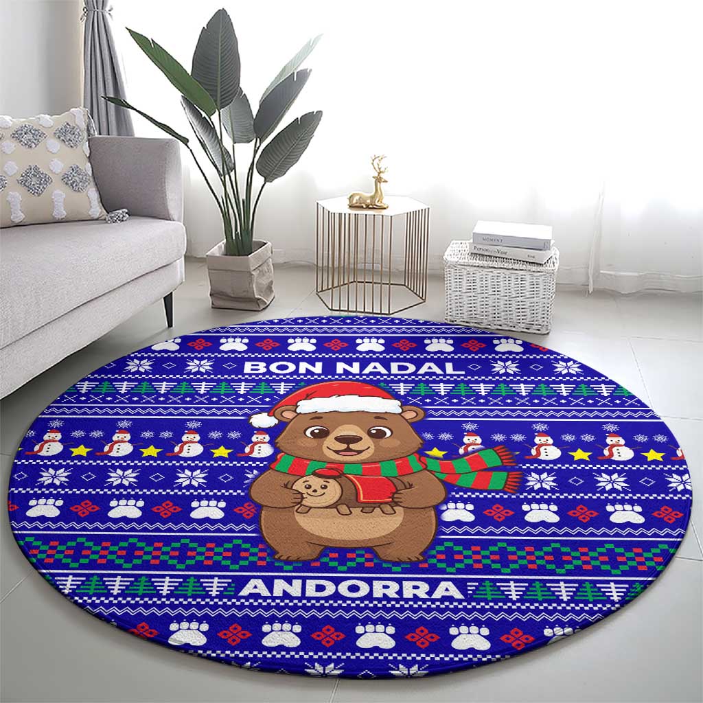 Bon Nadal Andorra Christmas Round Carpet Holiday Bear, Snowflakes, Paw Prints & Winter - Wonder Print Shop