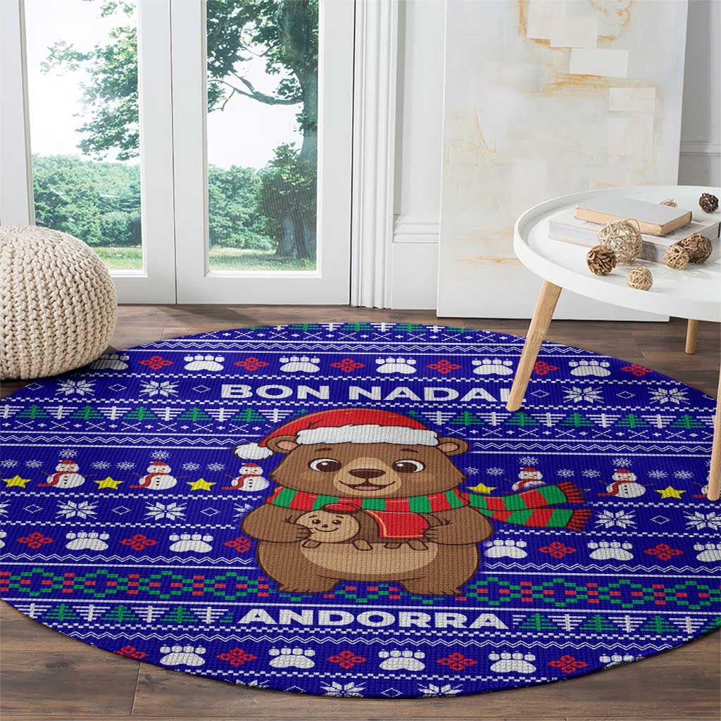 Bon Nadal Andorra Christmas Round Carpet Holiday Bear, Snowflakes, Paw Prints & Winter - Wonder Print Shop