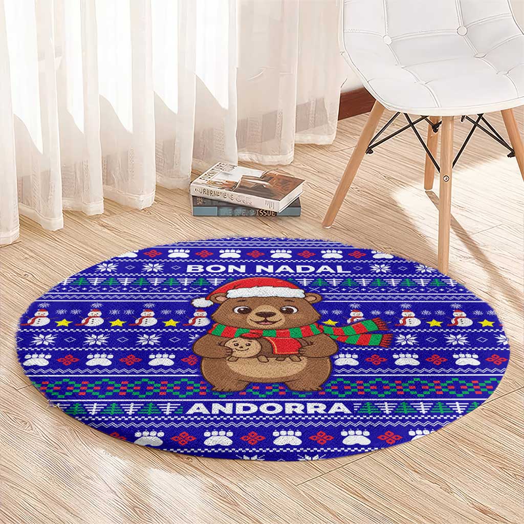 Bon Nadal Andorra Christmas Round Carpet Holiday Bear, Snowflakes, Paw Prints & Winter - Wonder Print Shop
