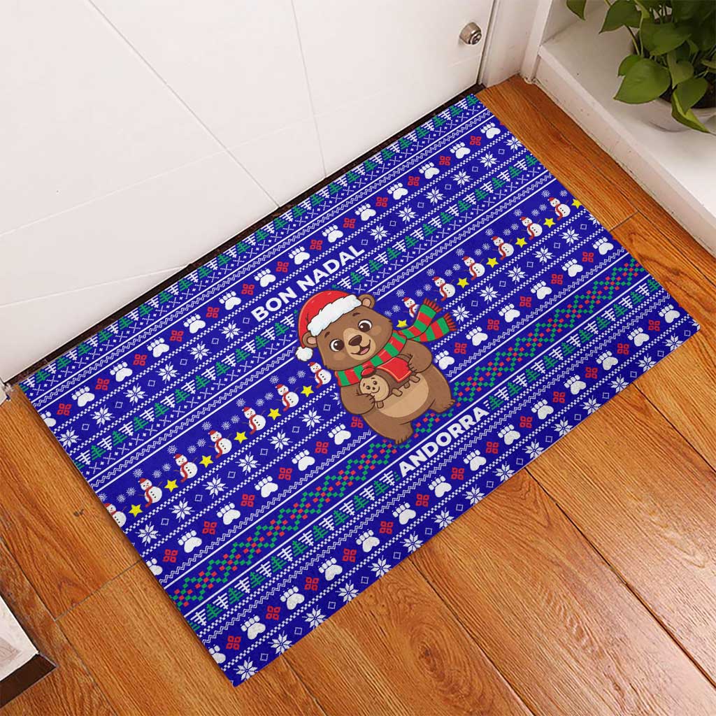 Bon Nadal Andorra Christmas Rubber Doormat Holiday Bear, Snowflakes, Paw Prints & Winter - Wonder Print Shop