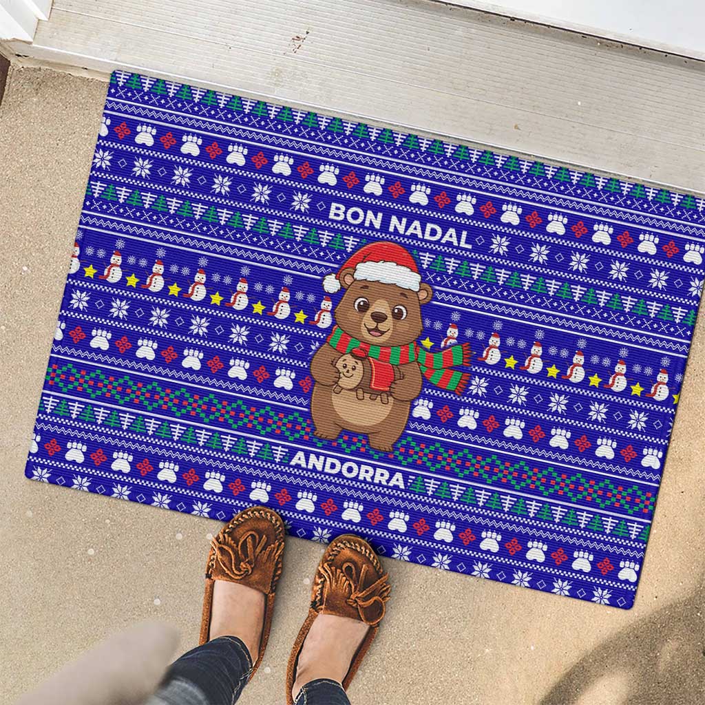 Bon Nadal Andorra Christmas Rubber Doormat Holiday Bear, Snowflakes, Paw Prints & Winter - Wonder Print Shop