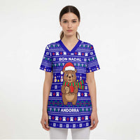 Bon Nadal Andorra Christmas Scrub Top Holiday Bear, Snowflakes, Paw Prints & Winter - Wonder Print Shop