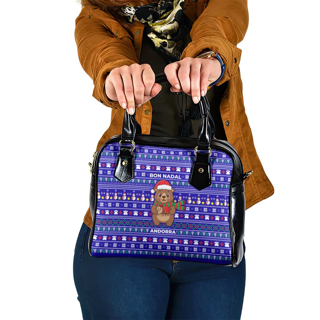 Bon Nadal Andorra Christmas Shoulder Handbag Holiday Bear, Snowflakes, Paw Prints & Winter - Wonder Print Shop