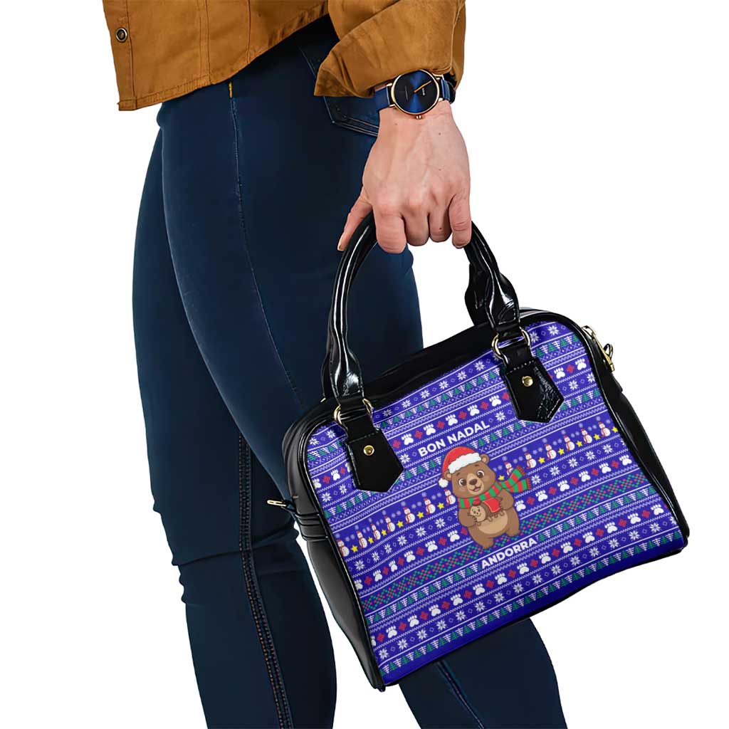 Bon Nadal Andorra Christmas Shoulder Handbag Holiday Bear, Snowflakes, Paw Prints & Winter - Wonder Print Shop