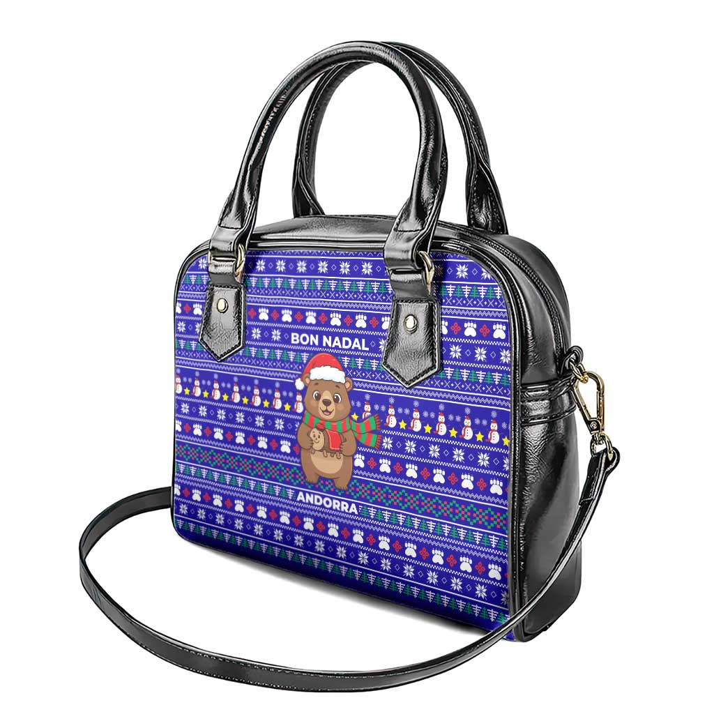 Bon Nadal Andorra Christmas Shoulder Handbag Holiday Bear, Snowflakes, Paw Prints & Winter - Wonder Print Shop