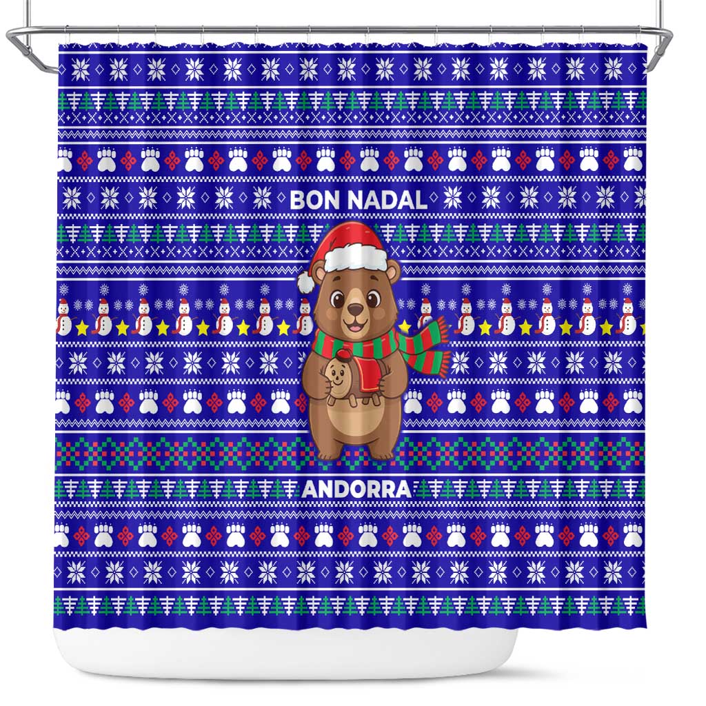 Bon Nadal Andorra Christmas Shower Curtain Holiday Bear, Snowflakes, Paw Prints & Winter - Wonder Print Shop