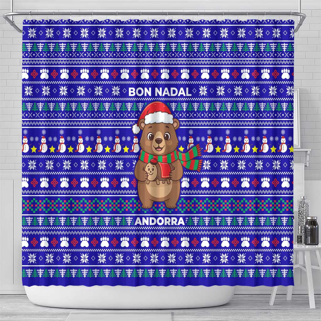 Bon Nadal Andorra Christmas Shower Curtain Holiday Bear, Snowflakes, Paw Prints & Winter - Wonder Print Shop
