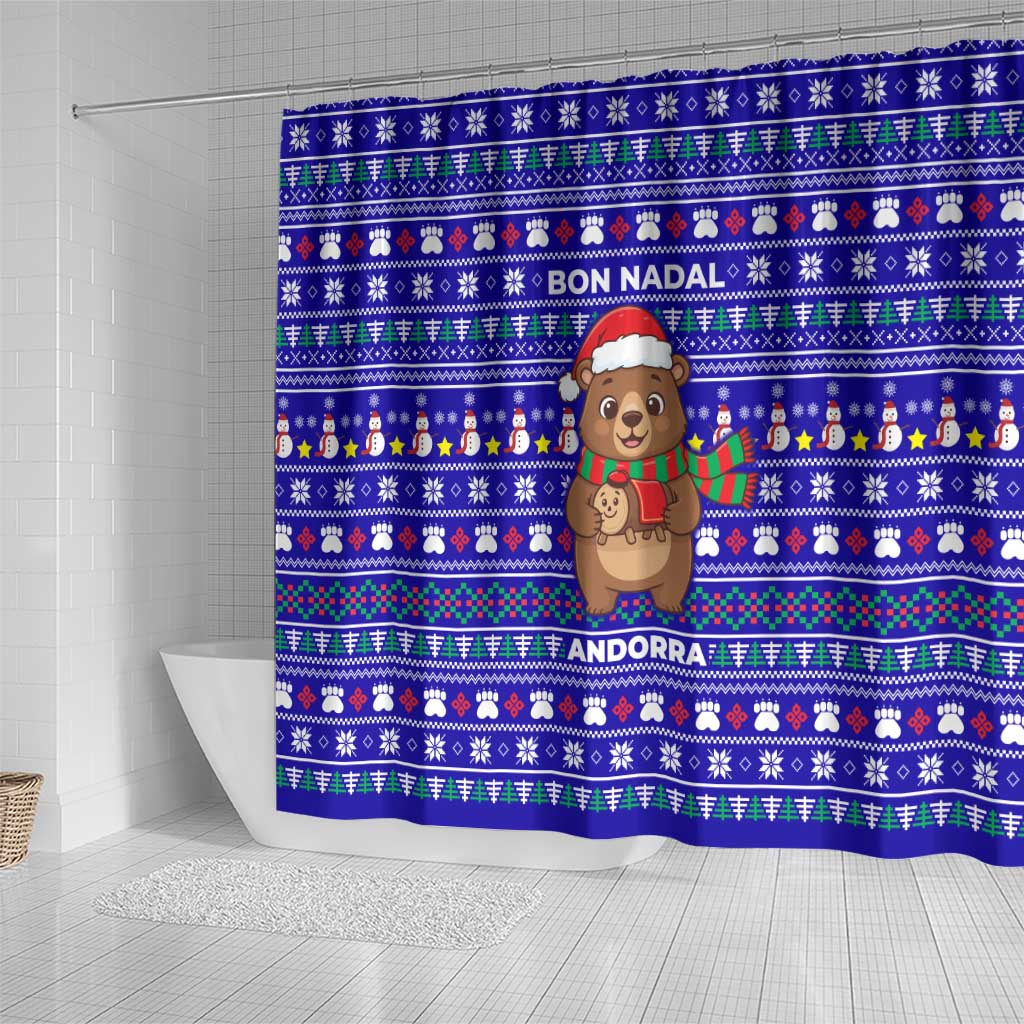Bon Nadal Andorra Christmas Shower Curtain Holiday Bear, Snowflakes, Paw Prints & Winter - Wonder Print Shop