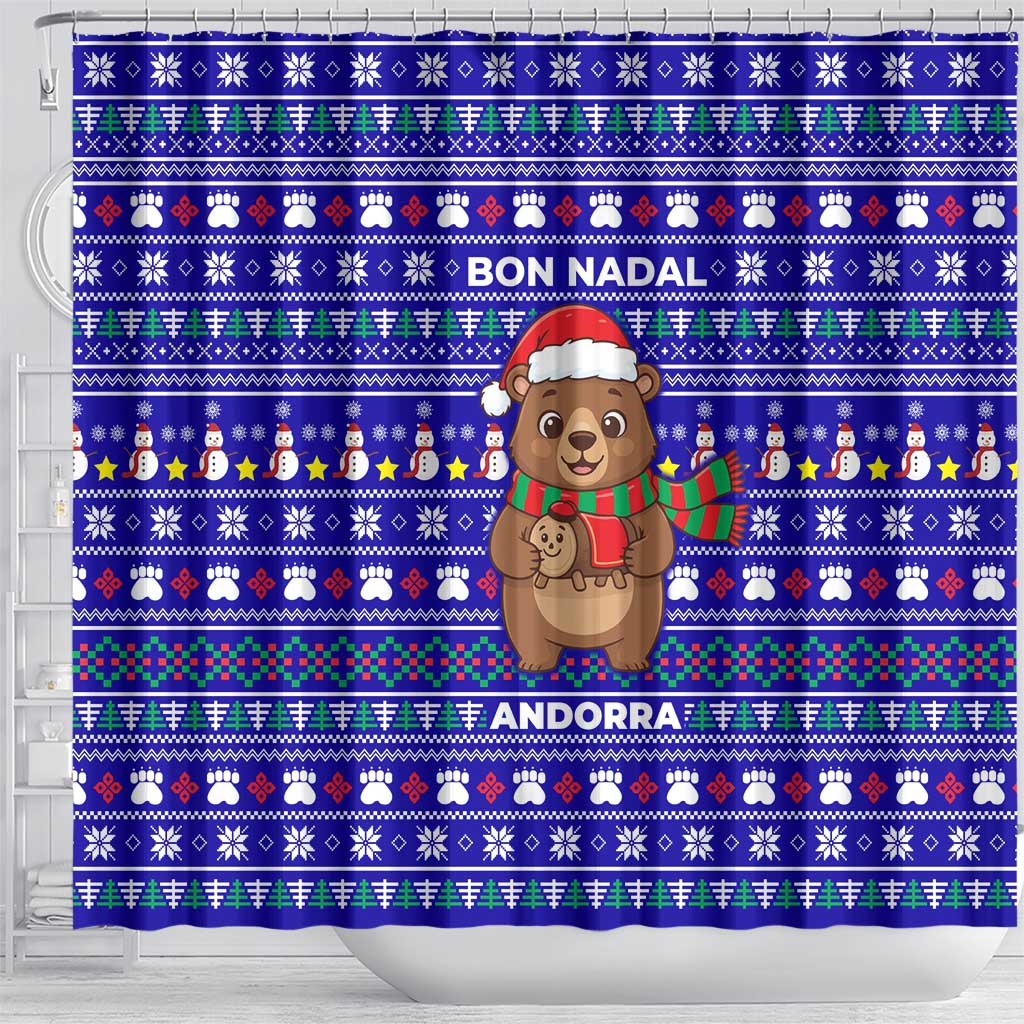 Bon Nadal Andorra Christmas Shower Curtain Holiday Bear, Snowflakes, Paw Prints & Winter - Wonder Print Shop