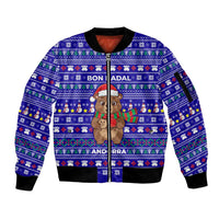 Bon Nadal Andorra Christmas Sleeve Zip Bomber Jacket Holiday Bear, Snowflakes, Paw Prints & Winter - Wonder Print Shop
