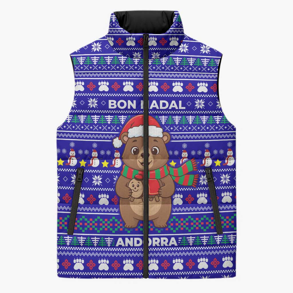 Bon Nadal Andorra Christmas Sleeveless Puffer Jacket Holiday Bear, Snowflakes, Paw Prints & Winter - Wonder Print Shop