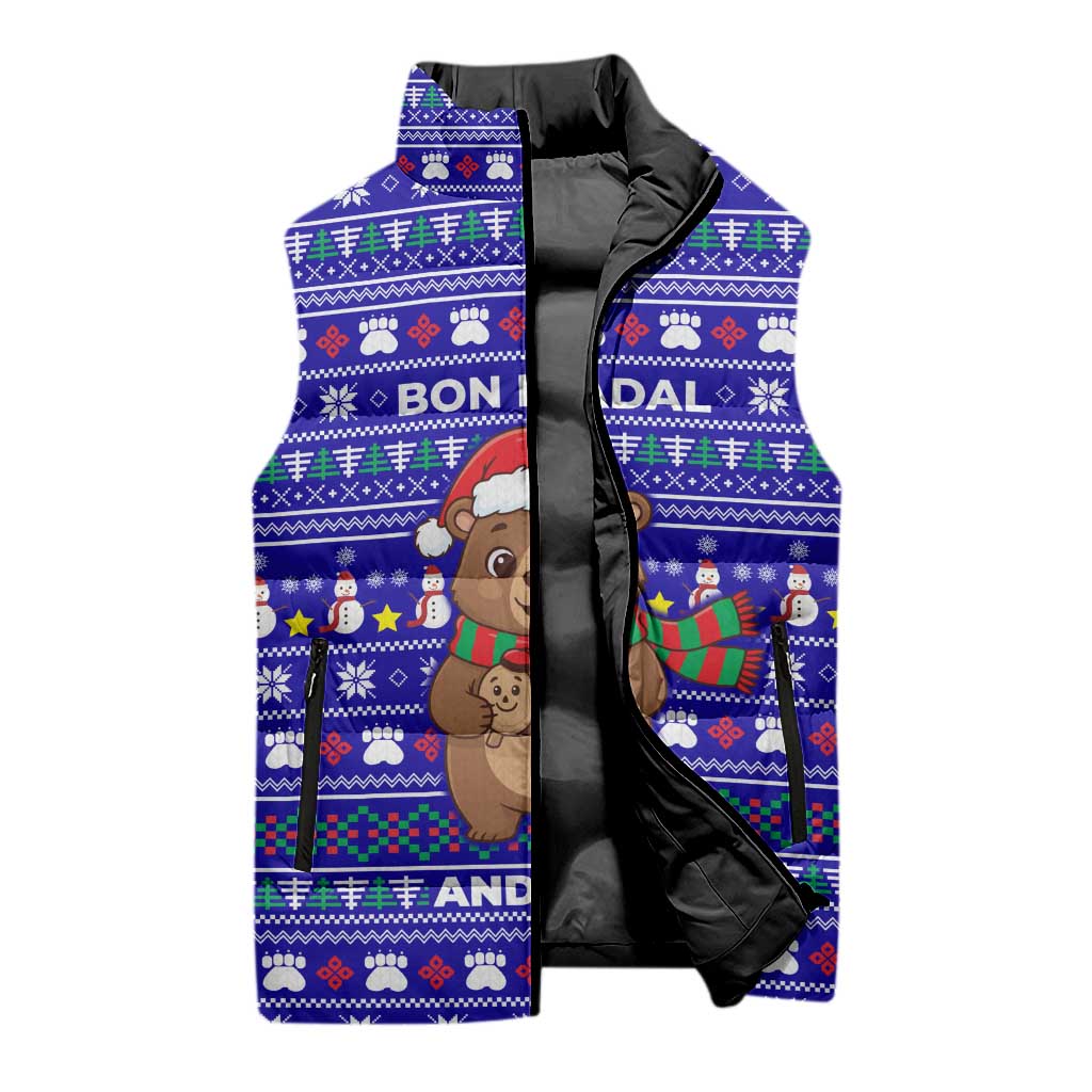 Bon Nadal Andorra Christmas Sleeveless Puffer Jacket Holiday Bear, Snowflakes, Paw Prints & Winter - Wonder Print Shop