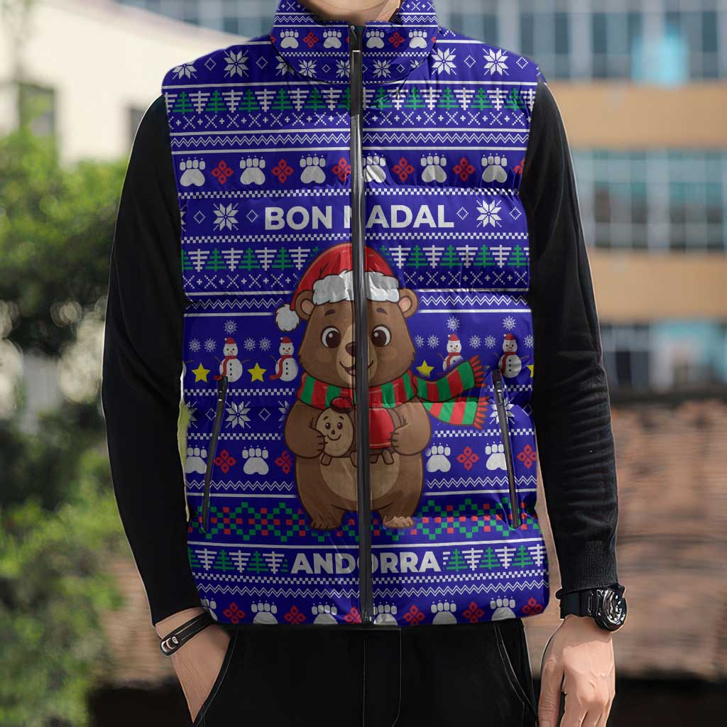 Bon Nadal Andorra Christmas Sleeveless Puffer Jacket Holiday Bear, Snowflakes, Paw Prints & Winter - Wonder Print Shop