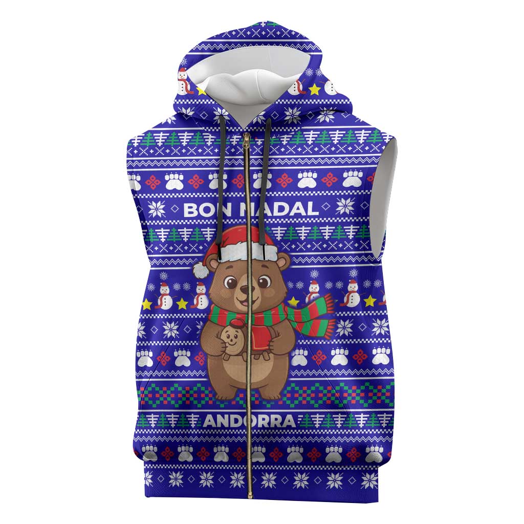 Bon Nadal Andorra Christmas Sleeveless Zip Hoodie Holiday Bear, Snowflakes, Paw Prints & Winter - Wonder Print Shop