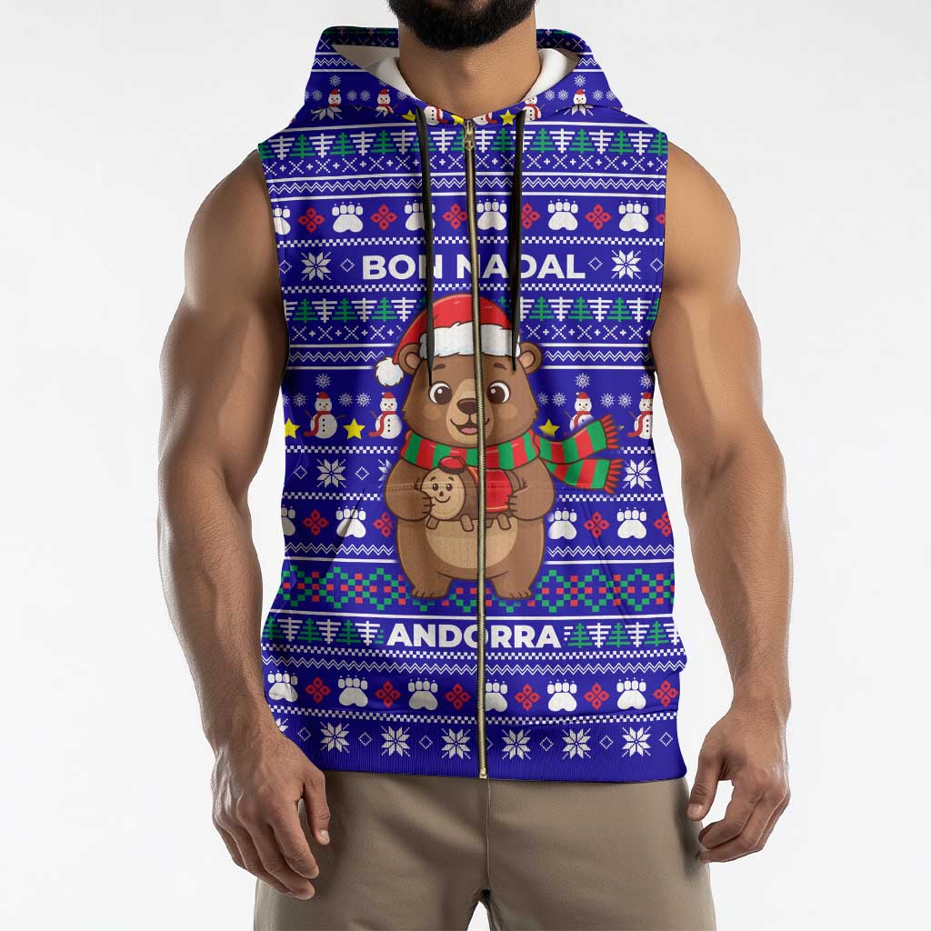 Bon Nadal Andorra Christmas Sleeveless Zip Hoodie Holiday Bear, Snowflakes, Paw Prints & Winter - Wonder Print Shop