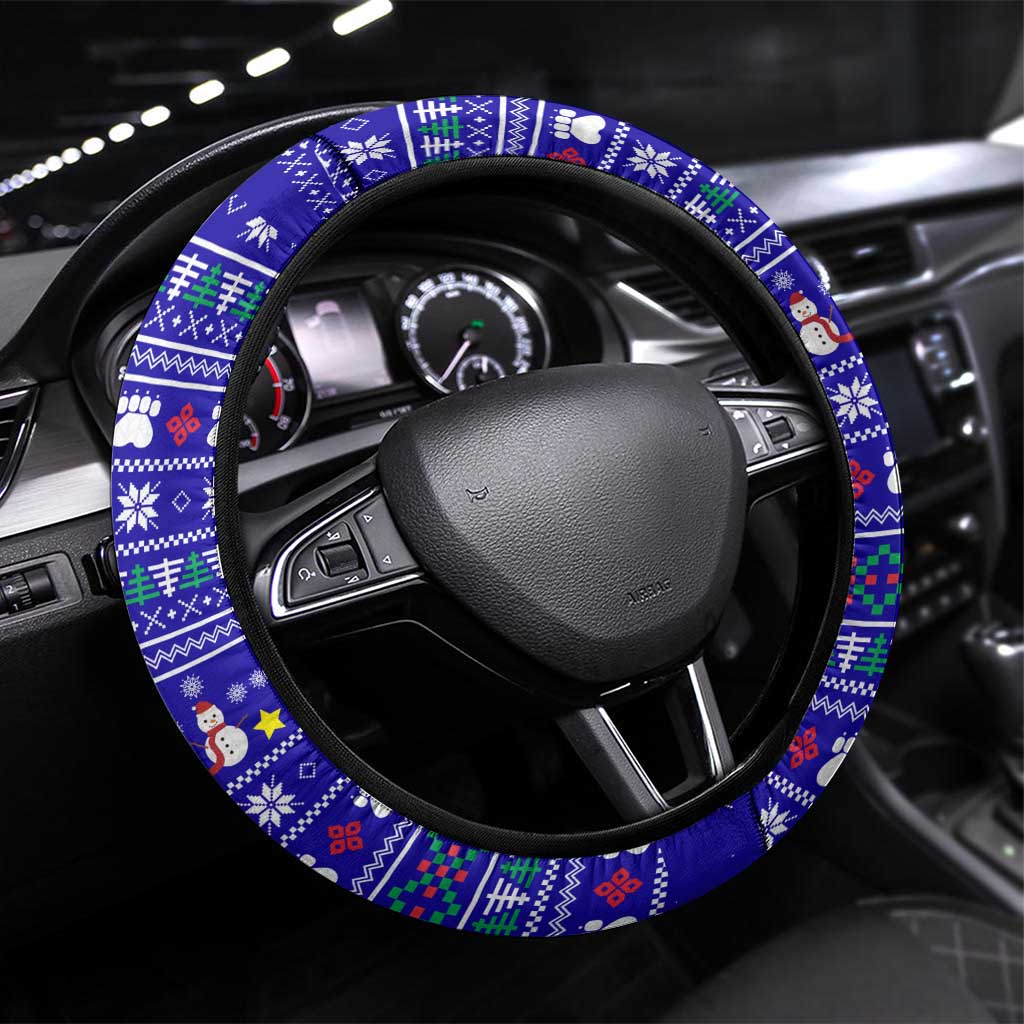 Bon Nadal Andorra Christmas Steering Wheel Cover Holiday Bear, Snowflakes, Paw Prints & Winter - Wonder Print Shop