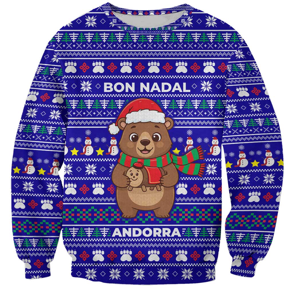 Bon Nadal Andorra Christmas Sweatshirt Holiday Bear, Snowflakes, Paw Prints & Winter - Wonder Print Shop