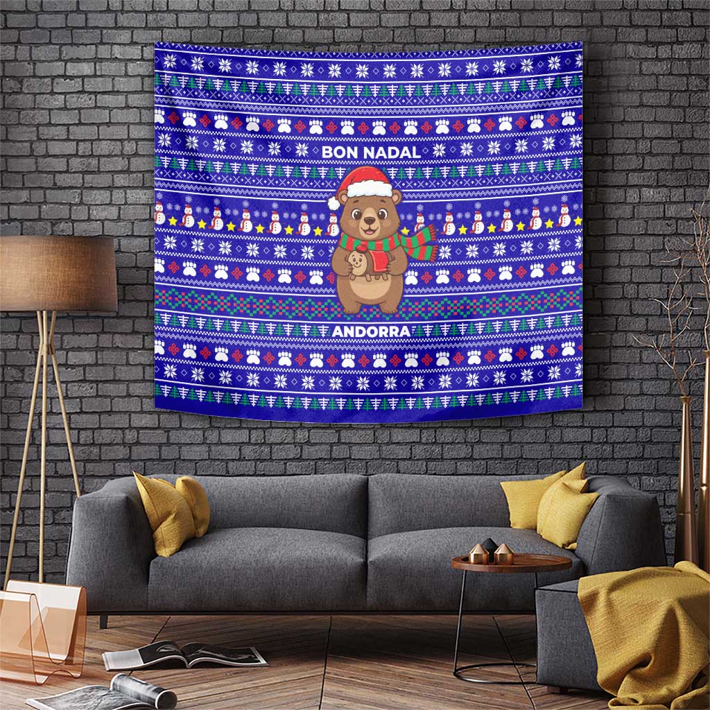 Bon Nadal Andorra Christmas Tapestry Holiday Bear, Snowflakes, Paw Prints & Winter - Wonder Print Shop