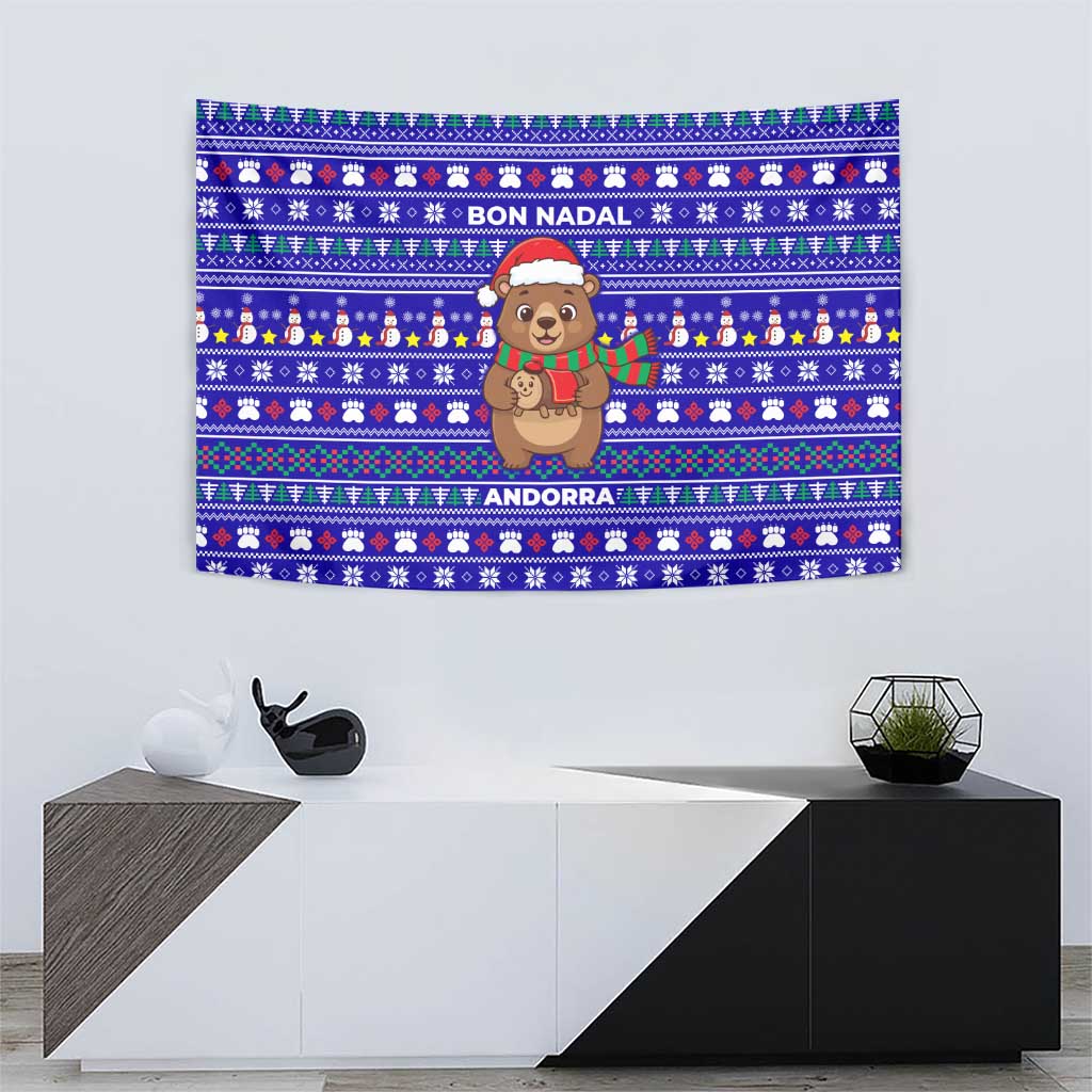 Bon Nadal Andorra Christmas Tapestry Holiday Bear, Snowflakes, Paw Prints & Winter - Wonder Print Shop
